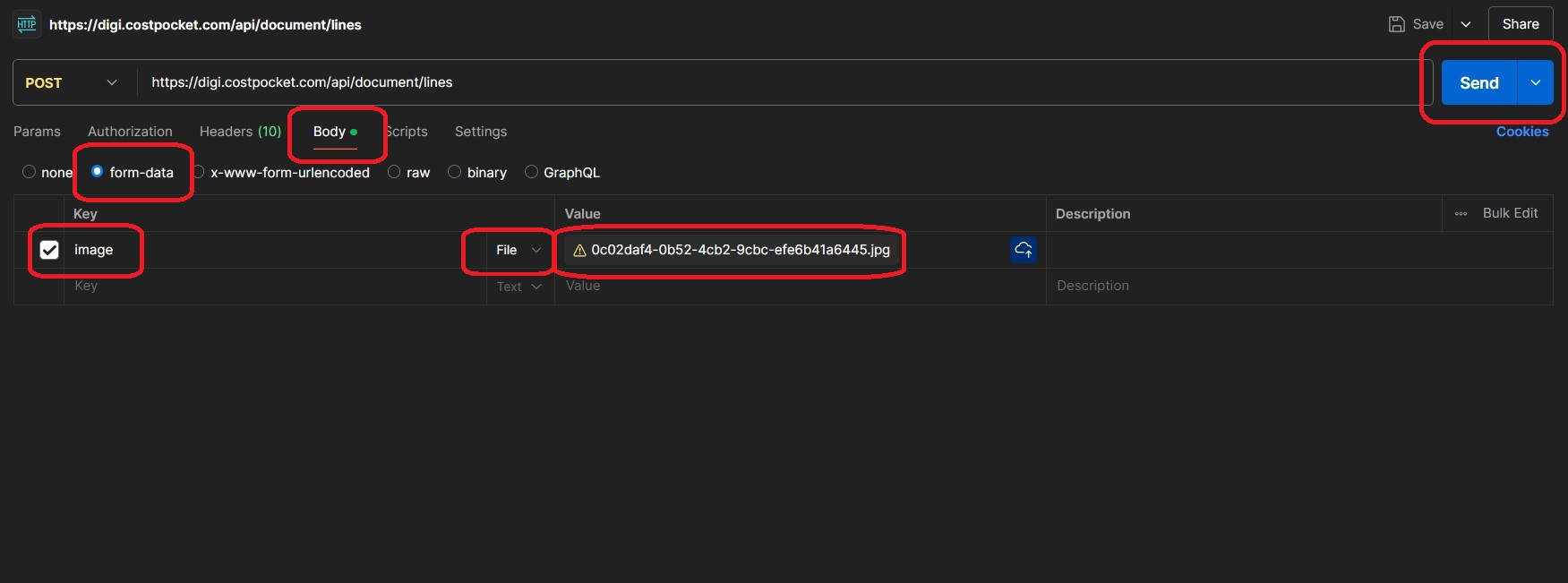 Upload image and send request in Postman