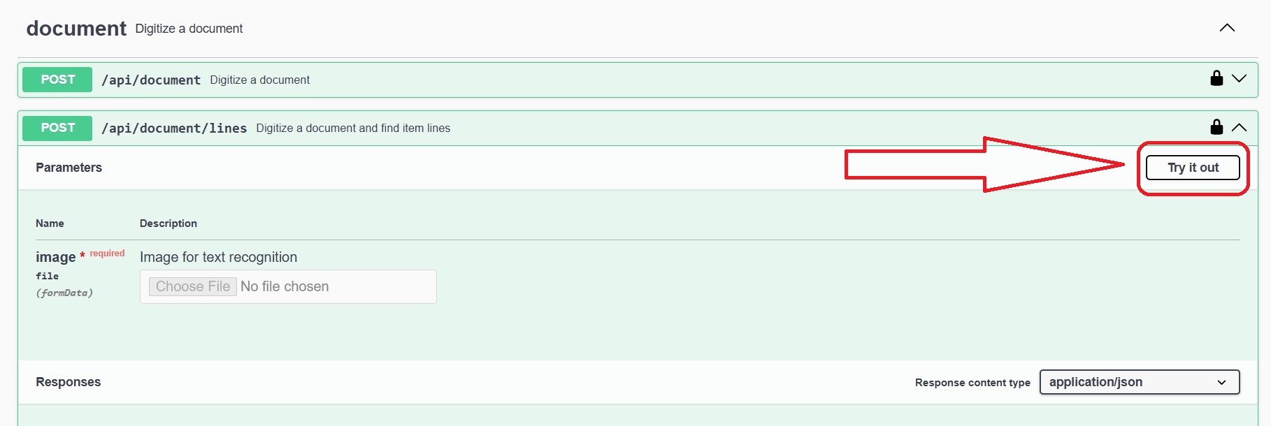 Pick endpoint and click Try it out