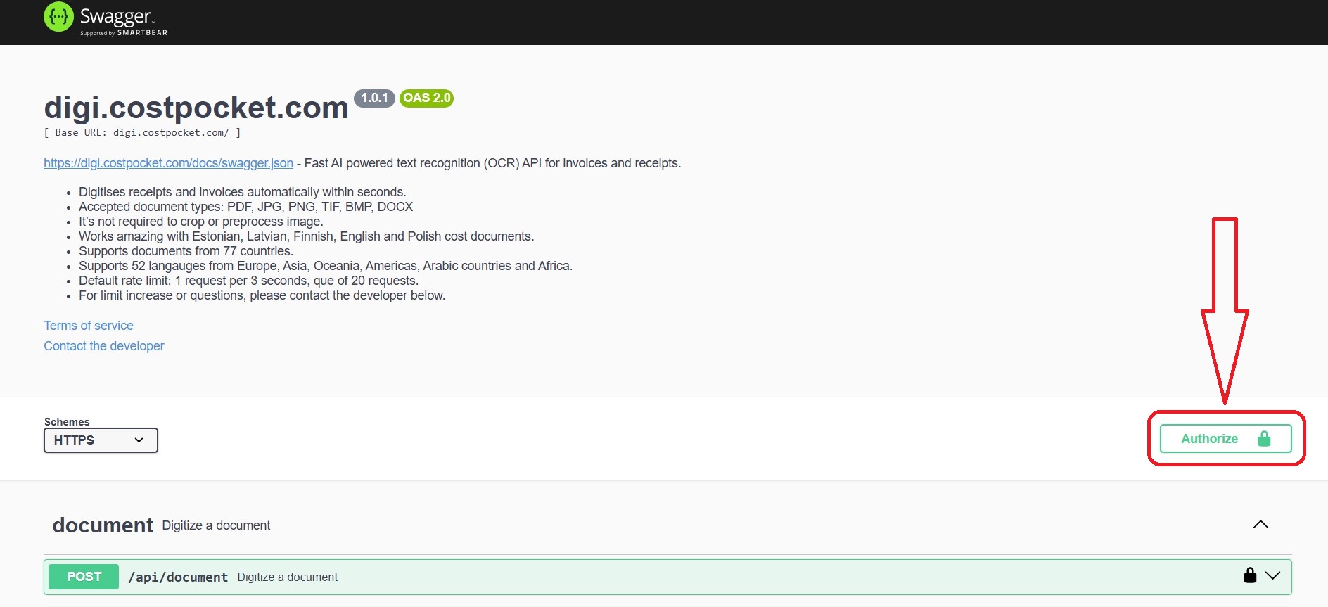 How to test DIGI service in Swagger