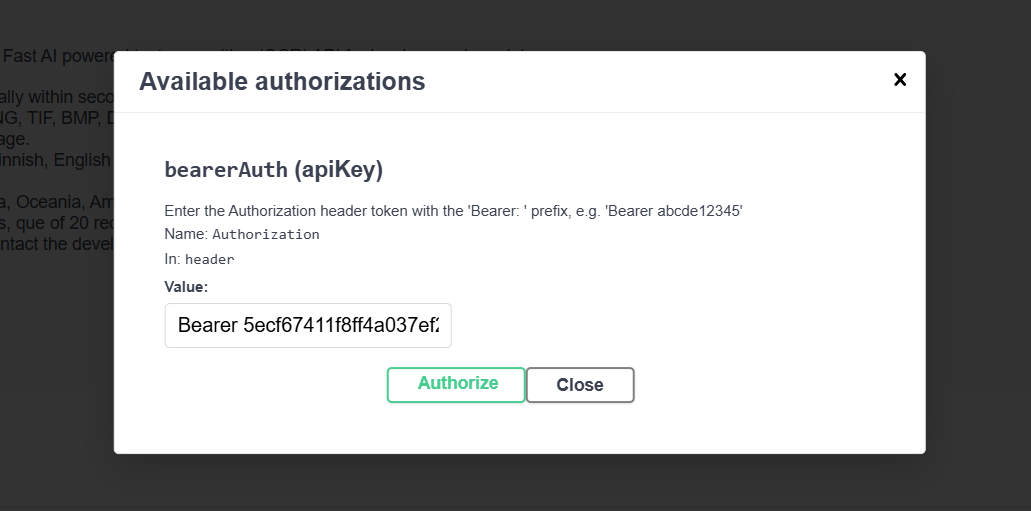 Authorize in DIGI Swagger