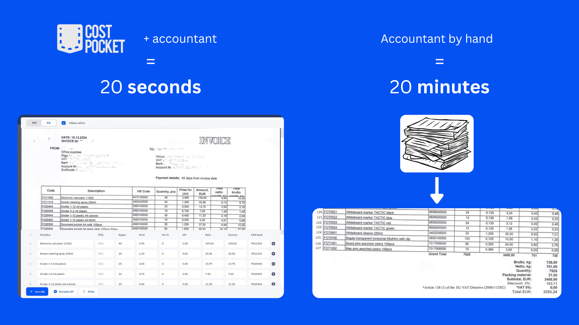 Robot digitising invoice lines